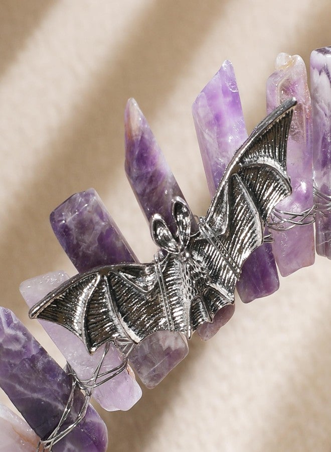 CoTeeZa Amethyst Crystal Crown for Women - Gothic Bat Elf Headband Raw Quartz Tiara Moon Goddess Headpiece, Whimsical Mystical Elven Circlet for Witch Renfaire Renaissance Halloween Cosplay - Image 5